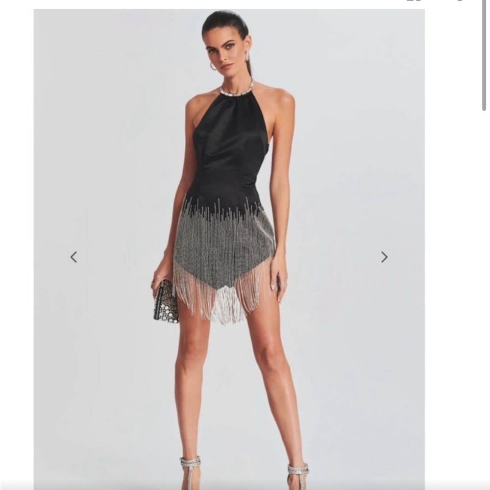 Retrofete Elegant Black and Silver Fringe Dress
